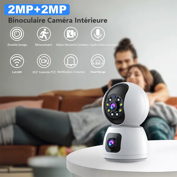 Caméra Surveillance WiFi Sans Fil Interieur 2MP+2MP Double Objectif Babyphone neuve