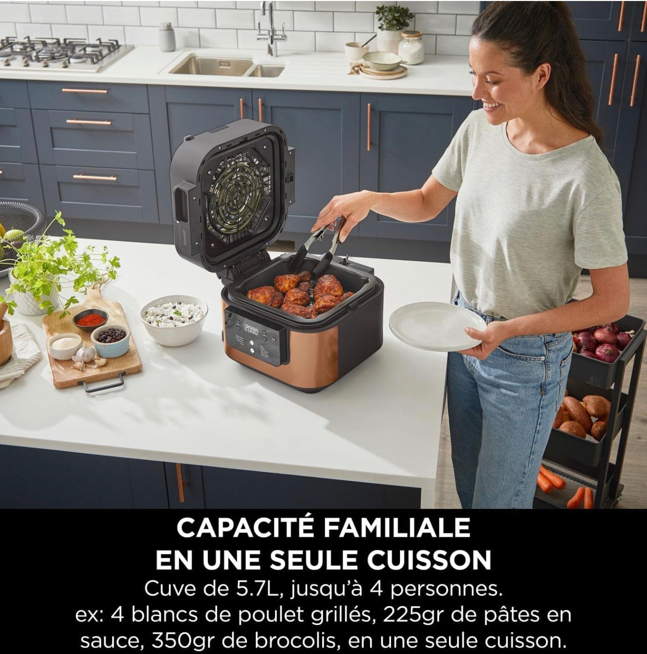 Ninja Speedi multicuiseur 10-en-1 vapeur/air,cuisson sans huile, nettoyage facile 5,7L, noir/cuivre