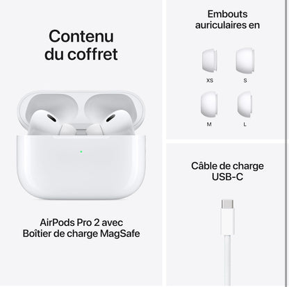Apple AirPods Pro 2 Écouteurs sans Fil, Casques et écouteurs Bluetooth, Réduction Active du Bruit, Appareil auditif, Mode Transparence, Audio Spatial personnalisé, Son Haute-fidélité, Recharge USB-C ( origine Apple garantie)