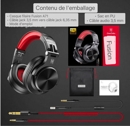 Casque Over Ear, Casque DJ avec câble, Casque HiFi Studio fermé professionnel avec port de partage pour batterie électrique Piano Guitare AMP Surveillance de l'enregistrement
