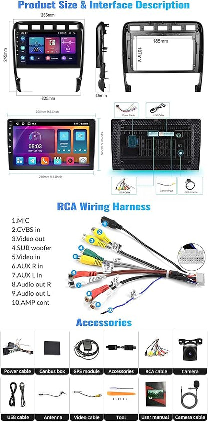 Autoradio pour Porsche Cayenne 2G+32G Android 13 2002-2010 avec CarPlay Android Auto