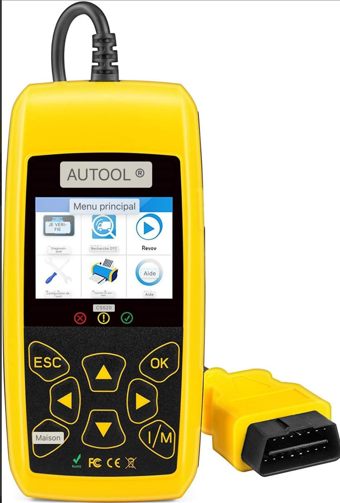 Lecteur de code de voiture AUTOOL OBD2, scanner de système de moteur automobile, outil de diagnostic de code d'erreur pour véhicule universel, CS-520