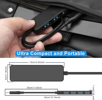 Hub USB 3.0 Multi USB 4 Ports 3.0 5Gbps Adaptateur Portable Multi Data Hub avec Câble de 30mm Compatible pour Macbook/Mac Pro/Mini/iMac/Surface Pro/XPS/Notebook PC, Plug-et-Play