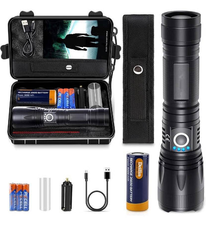 Lampe Torche Led Ultra Puissante, 10000 Lumens Zoomable étanche à l’eau neuve piles/rechargeable