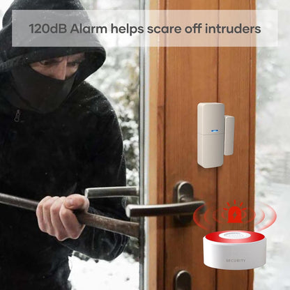 Alarme Maison sans Fil Intelligent WiFi - Alarme de Porte, 1 Alarme avec Sirène, 5 Capteurs de Fenêtre et de Porte, 2 Télécommande, Compatible avec Alexa, Google Assistant