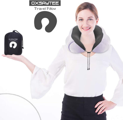Oreiller de Voyage | U-Oreiller Cervical en Mousse à Mémoire | Couverture du Coussin Voyage Ergonomique Cou Oreiller 360°Tête et Cou Support Parfait- Bouchons d'oreilles, Masque et Sac