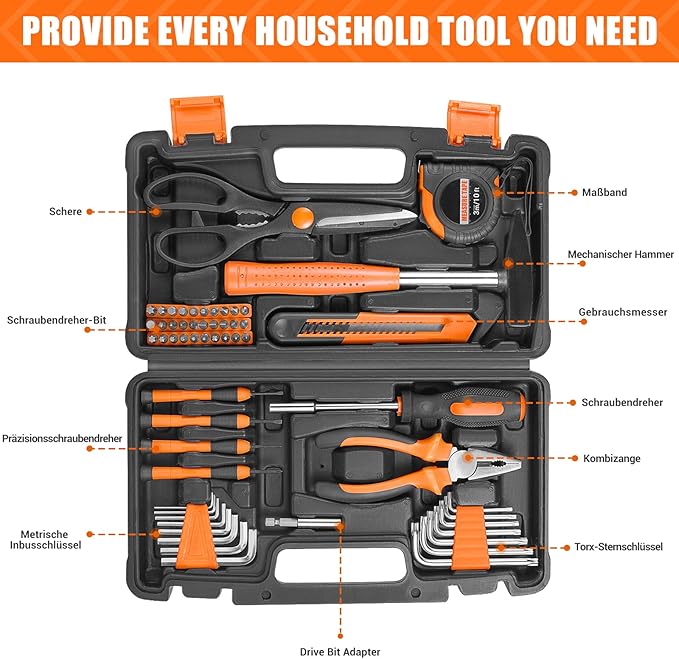 Mallette à Outils 56 pièces, Kit d’Outils - Pince,Tournevis et Jeu d'Outils - pour Bricolage à Domicile