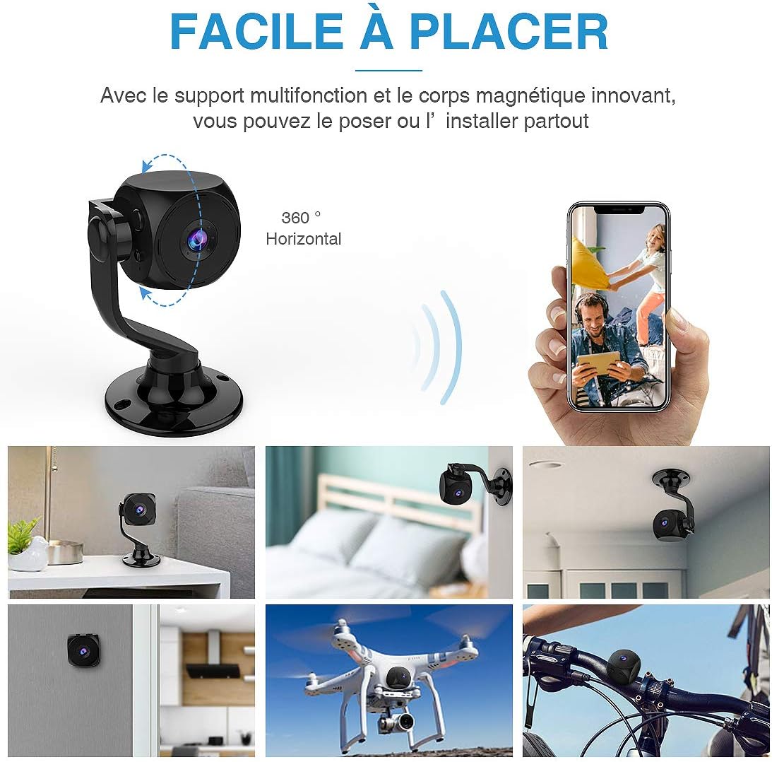Mini Camera Espion,KEAN Micro Caméra de Surveillance WiFi sans Fil sur 5 Heures Batteries FHD Camera Miniature IP Cachée Spy avec Vision Nocturne et Détection de Mouvement pour de Sécurité Intérieure