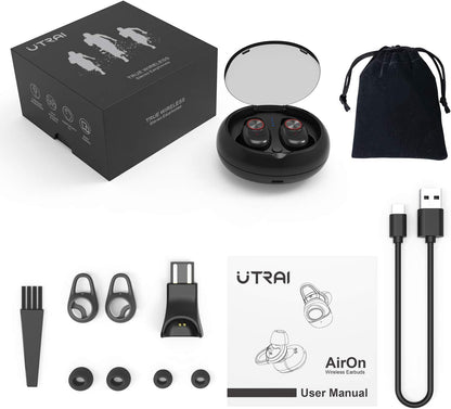 UTRAI Ecouteur Bluetooth V5.0 Oreillette sans Fil Léger HiFi Stéréo TWS 500mAh Appariement Automatique 20H Play Étanche IPX5 Anti-Bruit CVC 6.0 Microphone HD Confortable Haute Fidélité iOS Android