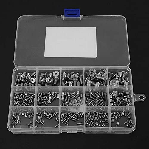 Ensemble de vis à bouton plat hexagonal de 320 pièces, M2 M3 M4 M5 Vis à tête fraisée 304 Vis en acier inoxydable Écrous et rondelles Ensembles d'assortiment avec boîte de rangement