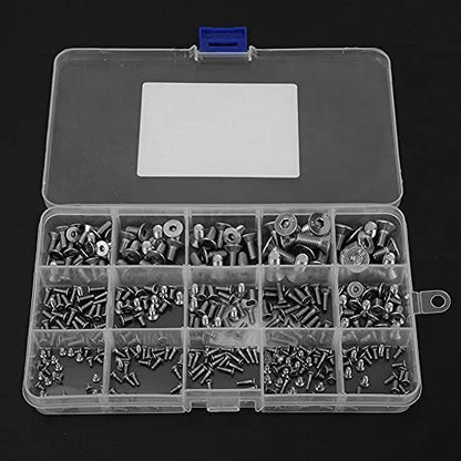 Ensemble de vis à bouton plat hexagonal de 320 pièces, M2 M3 M4 M5 Vis à tête fraisée 304 Vis en acier inoxydable Écrous et rondelles Ensembles d'assortiment avec boîte de rangement