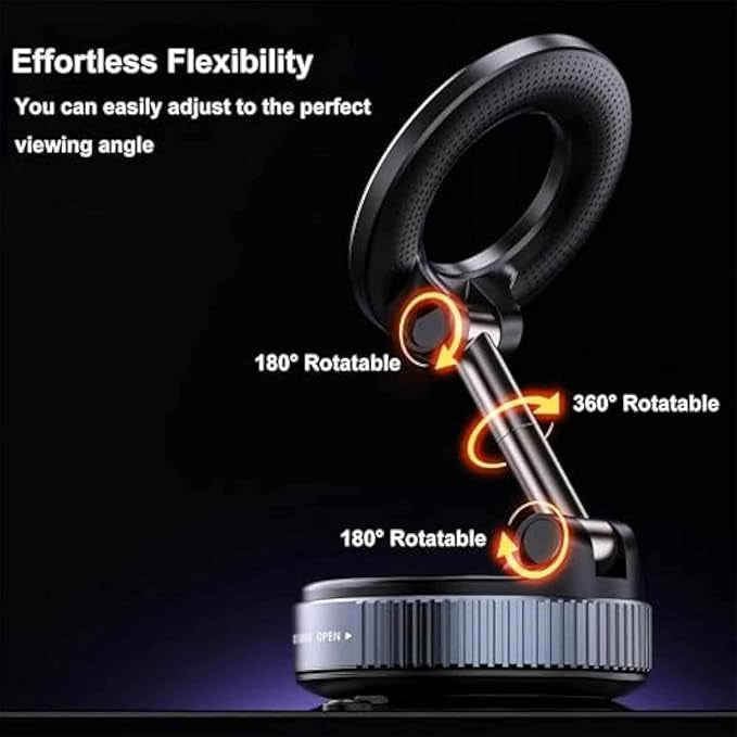 Support de téléphone, support de téléphone magnétique sous vide réglable à 360° Shopellox, support de téléphone mains libres pliable et rétractable pour maquillage/gymnase/miroir, adapté à tous les smartphones (noir)