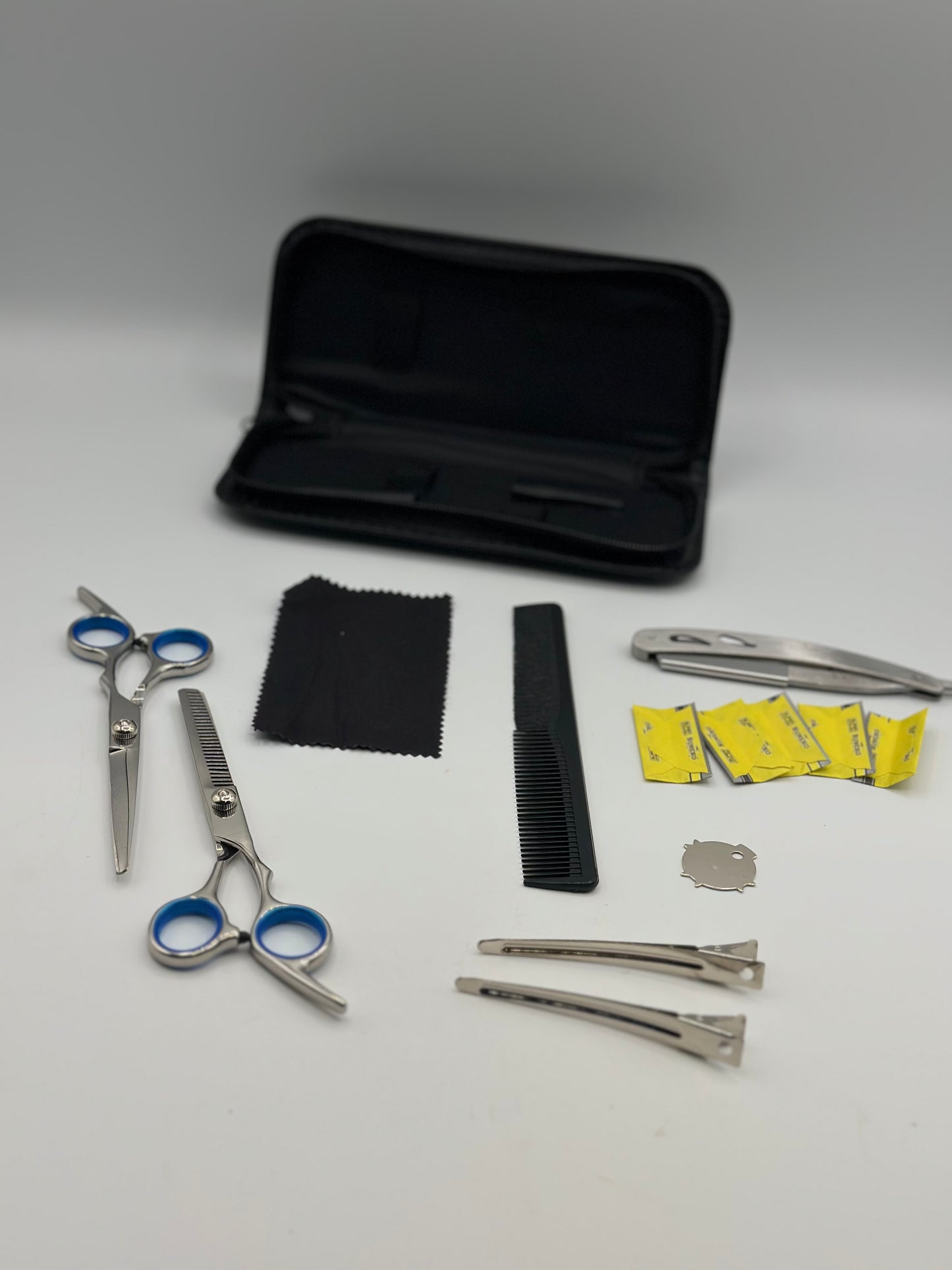 Ensemble de ciseaux de coiffure professionnels Ciseaux de coupe de cheveux de coiffeur Kit de ciseaux Cisailles en acier inoxydable de 6 pouces