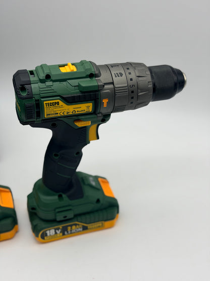 TECCPO Perceuse Visseuse sans Fil Brushless, 18V Perceuse a Percussion(60Nm), 30min Rapide Chargeur, 2×2.0Ah Batteries, 13mm Mandrin, 2 Vitesses (0-550/2000 tr/min), 35pcs Gratuit Accesoires-TDHD02P
