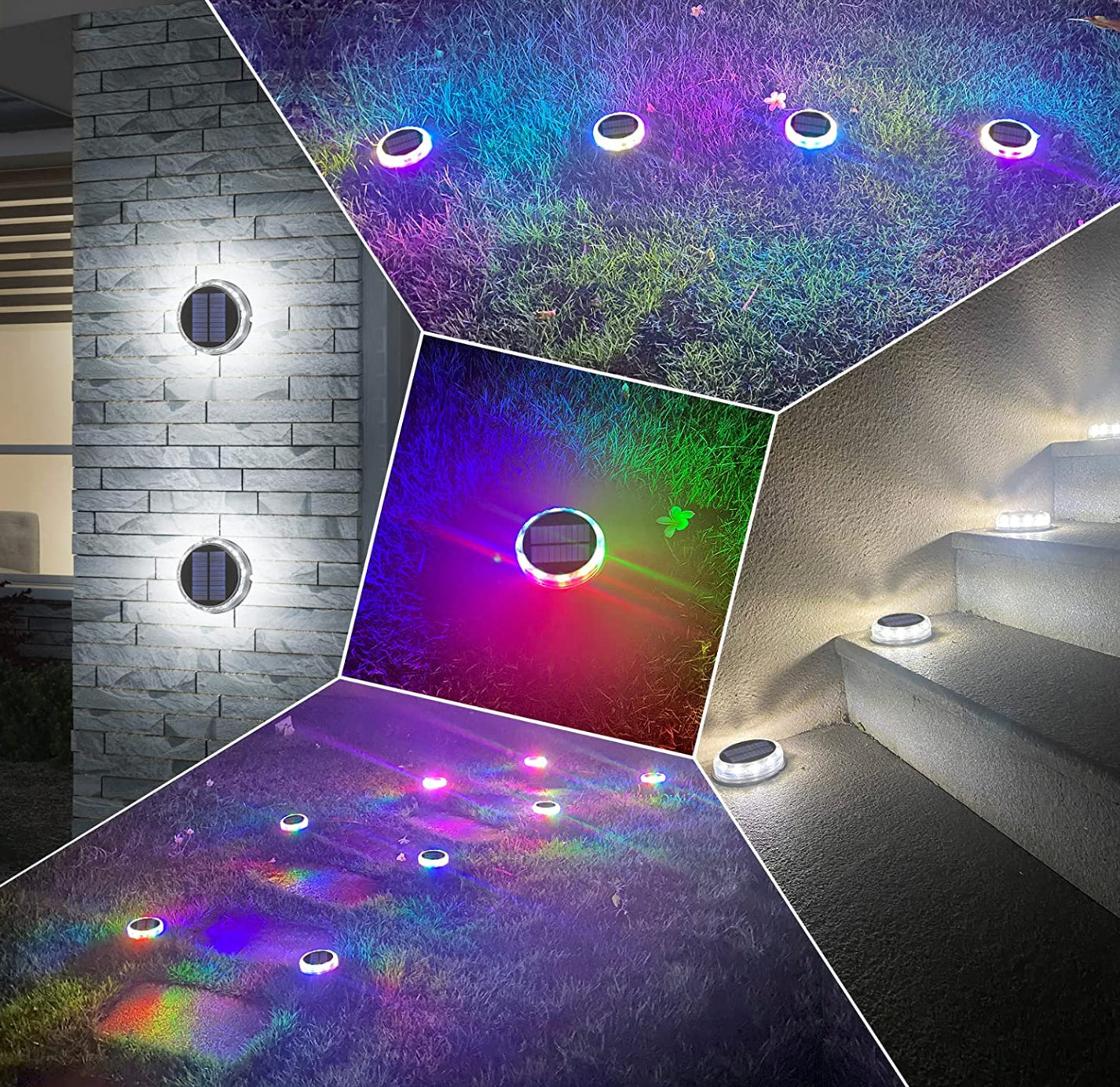 Spots solaires avec télécommande 30 LED RGB avec 21 changements de couleur pour jardin (2pieces)