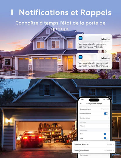 Meross Ouvre-Porte de Garage Connecté WiFi, Télécommande de Porte Intelligent Compatible avec Alexa, Google Assistant et SmartThings, Contrôle à Distance, Commande Vocale et Fonction de Temps