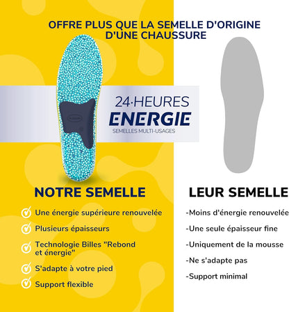 Dr.Scholl's Semelles multi-usages 24-Heures Énergie pour tout type de chaussures - Technologie Billes Rebond et Énergie - Soulage les pieds fatigués et douloureux - 1 Paire - Taille Large 40 à 47.5