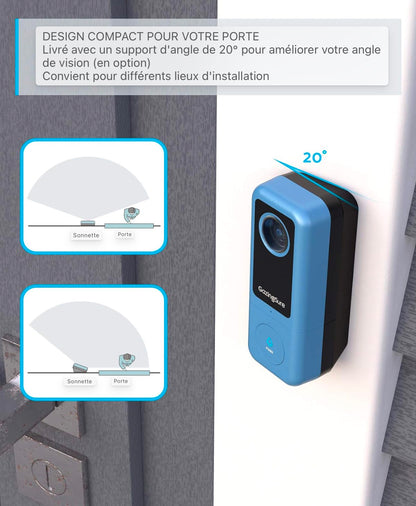 Sonnette vidéo GazingSure - Sonnette de sécurité WLAN 2K avec caméra et carillon, transmission en temps réel, détection de mouvement, résistance aux intempéries IP65, compatible avec Alexa et Google Assistant