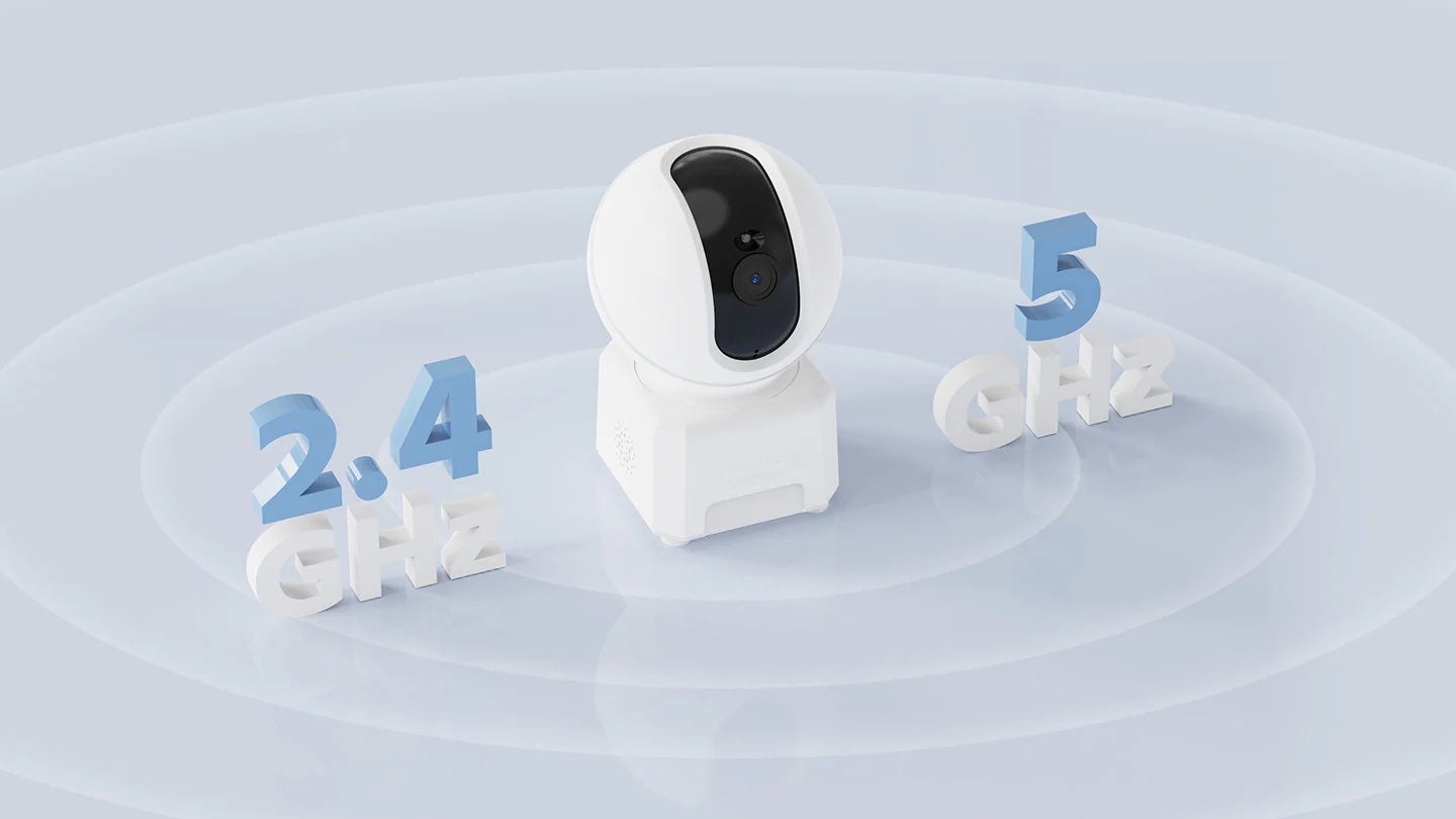 - Caméra d'intérieur Wi-Fi Dual-Band 4MP, 5 GHz/2,4 GHz, Panoramique à 350° et Inclinaison à 60°, Détection Humaine et Sonore, Suivi Intelligent, Audio Bidirectionnel, Stockage Cloud et Local jusqu'à 128 Go, Compatible avec Alexa