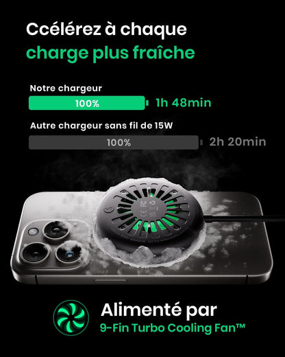 Chargeur Magsafe pour smartphone, 15W Wireless Induction, Magnétique sans Fil avec ventilateur