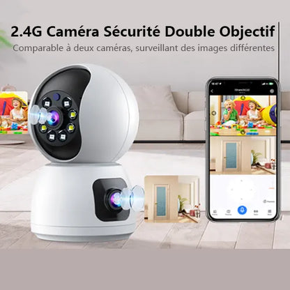 Caméra Surveillance WiFi Sans Fil Interieur 2MP+2MP Double Objectif Babyphone