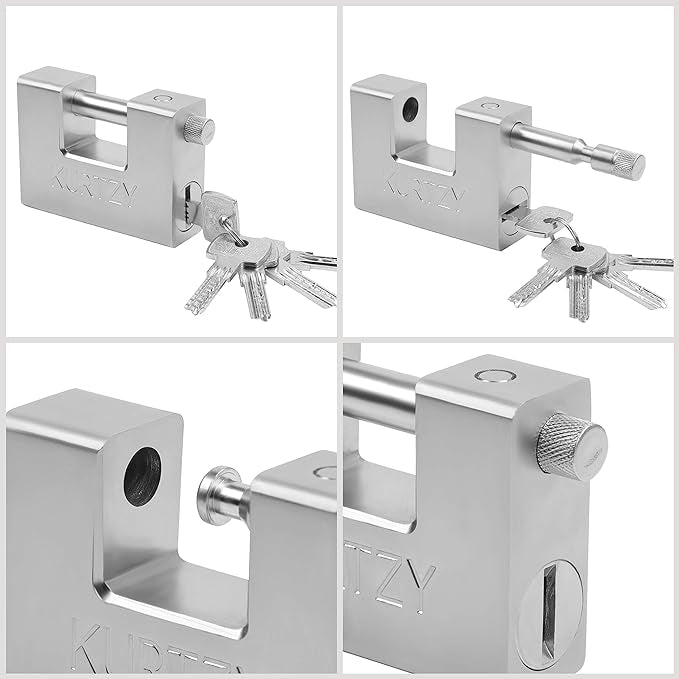 Cadenas robuste de 1 kg avec 5 clés – Serrure monobloc en acier massif trempé