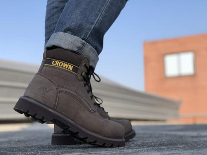 CAMEL CROWN Bottes à lacets Bottes de combat pour hommes Bottes de travail Bottes pour hommes Chaussures de travail en cuir Bottes de travail classiques à tige courte pour extérieur Bottes de loisirs antidérapantes