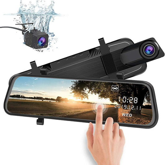 Caméra de rétroviseur AWESAFE Double écran tactile 1080P 10 pouces FHD 170° grand angle avec vision nocturne, mode stationnement, détection de mouvement, enregistrement en boucle, capteur G