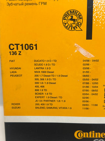 CONTITECH CT1061 Courroie de distribution
Nbr. dents: 136 25mm
Réf.: CT1061
EAN: 4010858081546