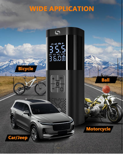 Compresseur à Air Portatif, Gonfleur Pneus Voiture sans Fil avec Jauge, Accessoire Voiture pour Hommes, Mini Compresseur 150PSI 12V DC avec Lumière LED pour Voiture Moto Bicyclette Boule