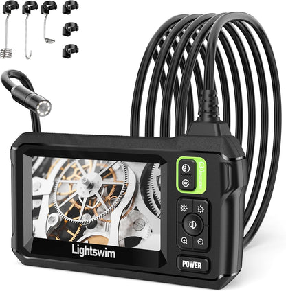 Endoscope Industriel HD 1920p, Endoscope numérique étanche 4,3" écran LCD caméra d'inspection Serpent avec 8 lumières LED, câble Semi-Rigide de 5 m