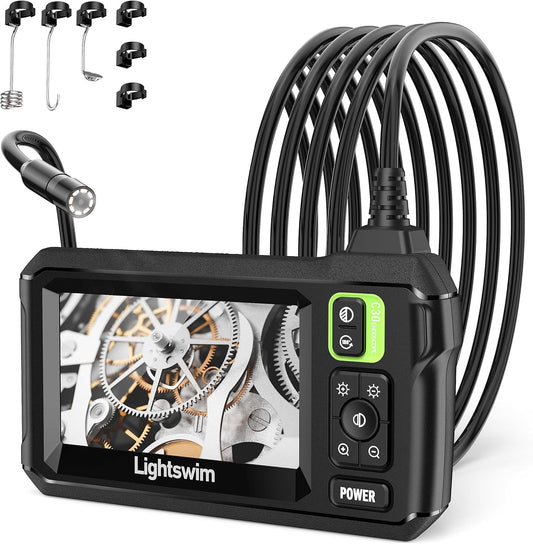 Endoscope Industriel HD 1920p, Endoscope numérique étanche 4,3" écran LCD caméra d'inspection Serpent avec 8 lumières LED, câble Semi-Rigide de 5 m