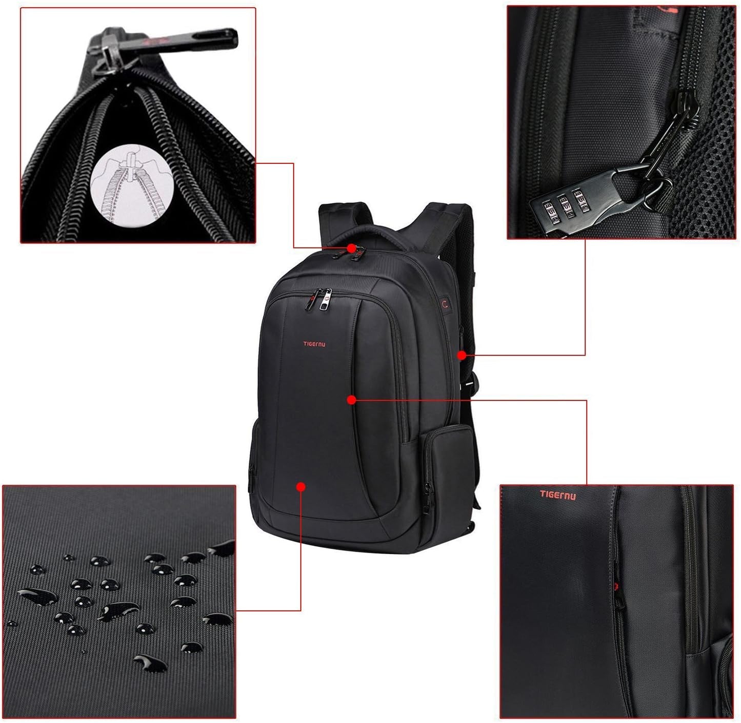 Sac à Dos Ordinateur Portable 17/15.6 Pouces Antivol pour Homme Imperméable Sac a Dos PC Portable pour Loisirs/Affaire/Scolaire Noir