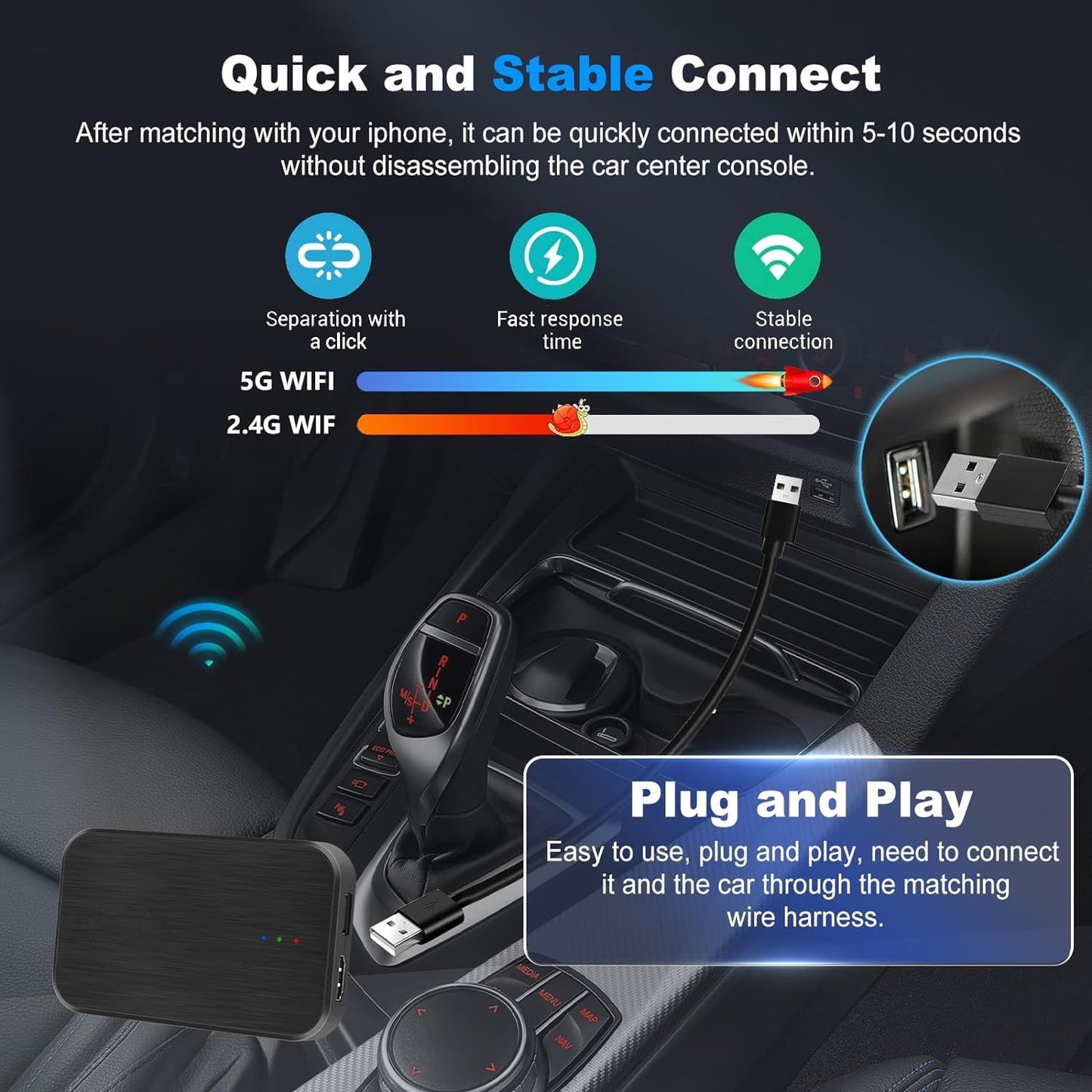 Adaptateur Sans Fil Apple CarPlay et Android Auto Android 10.0 2+32G flambant neuf