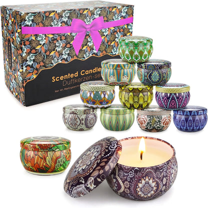Coffret Cadeau de Bougies Parfumées, 12 bougies d'aromathérapie, Bougies 100% Soja neuves
