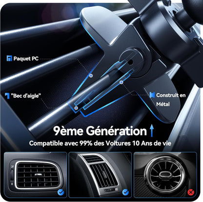 Auckly 15W Support Telephone Voiture Magsafe, (1.73kg) Magnétique Qi sans Fil Chargeur Magsafe Voiture, Grille d'aération, pour iPhone 16/15/14/13/12 Pro Max Mini Plus, Rapide, Aluminium, Noir