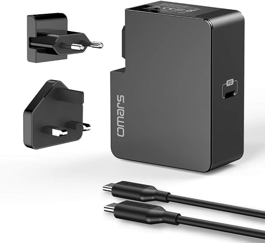 Omars Chargeur Secteur USB C 45W Power Delivery 3.0 Rapide Charge, Chargeur Mural Voyage Adaptateur EU & UK, 1m Câble USB Type C pour MacBook Switch USB-C Ordinateur Tablettes Téléphone PC