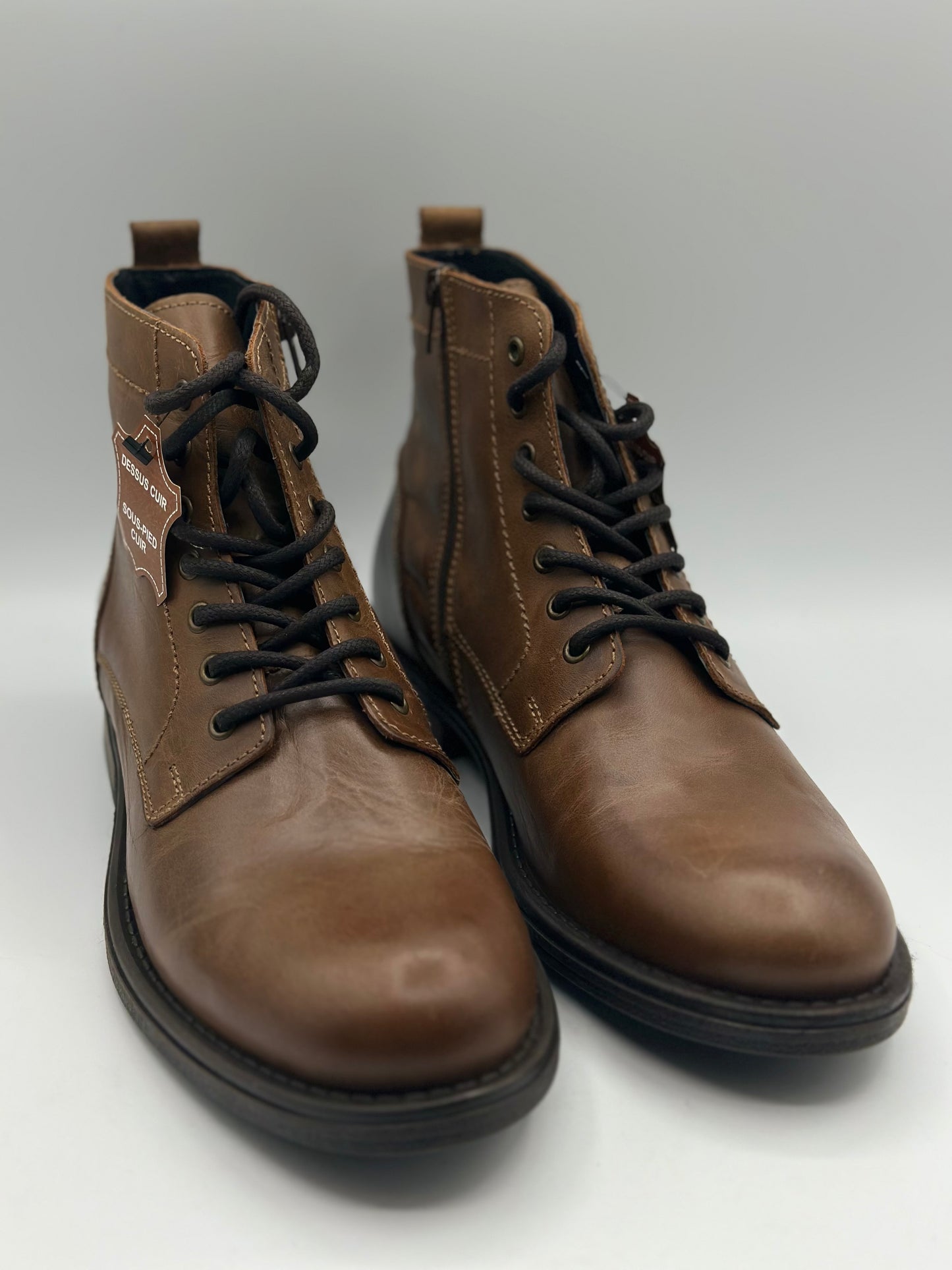 ELONG Bottine Homme Cuir Noir Marron