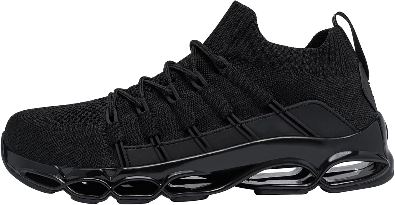 Chaussures de Sécurité Hommes Basket de Securite Femme Protection Acier Amorti Mode Confortable Legere Respirante Chaussure de Chantier(Noir G,44 EU)