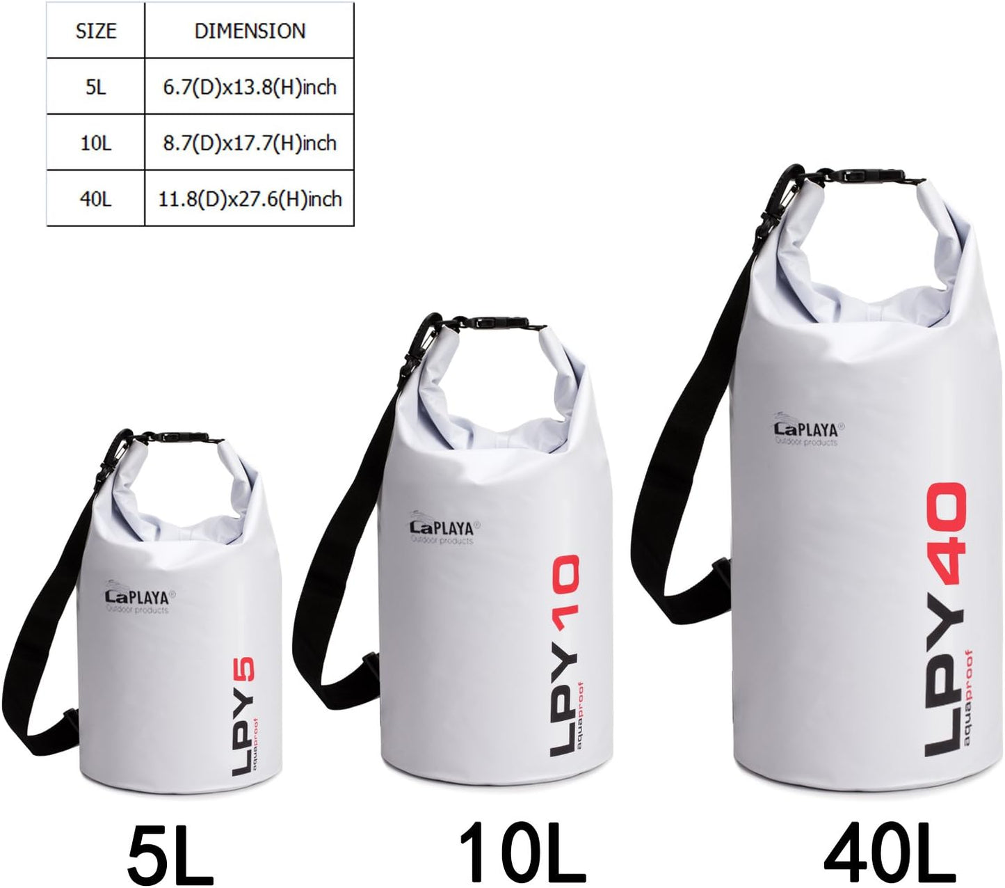 ALLCAMP Sac étanche 5 L/10 L/40 L 500D heavey-Duty PVC Sac étanche Dry Bag Sac pour Kayak/Bateau/Canoeing/Pêche/Camping/Piscine/Rafting/Snowboard
