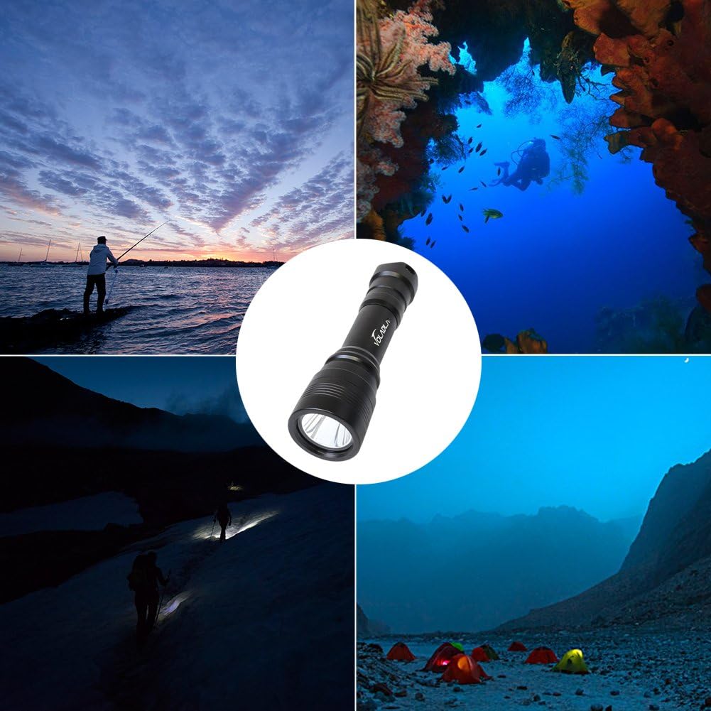 Lampe de poche Volador pour la plongée, 1000 lumens, rechargeable, lampe de poche sous-marine, 150 mètres de plongée, avec 1 x 18650 batterie et chargeur, lampe de poche de plongée