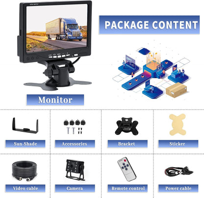 CAMECHO Caméra de recul pour Voiture+7" LCD Moniteur Kit 12V - 24V Kit de système de Parking pour caméra de Vision Nocturne étanche pour Bus/remorque/fourgonnette/Camion/Camping-Car