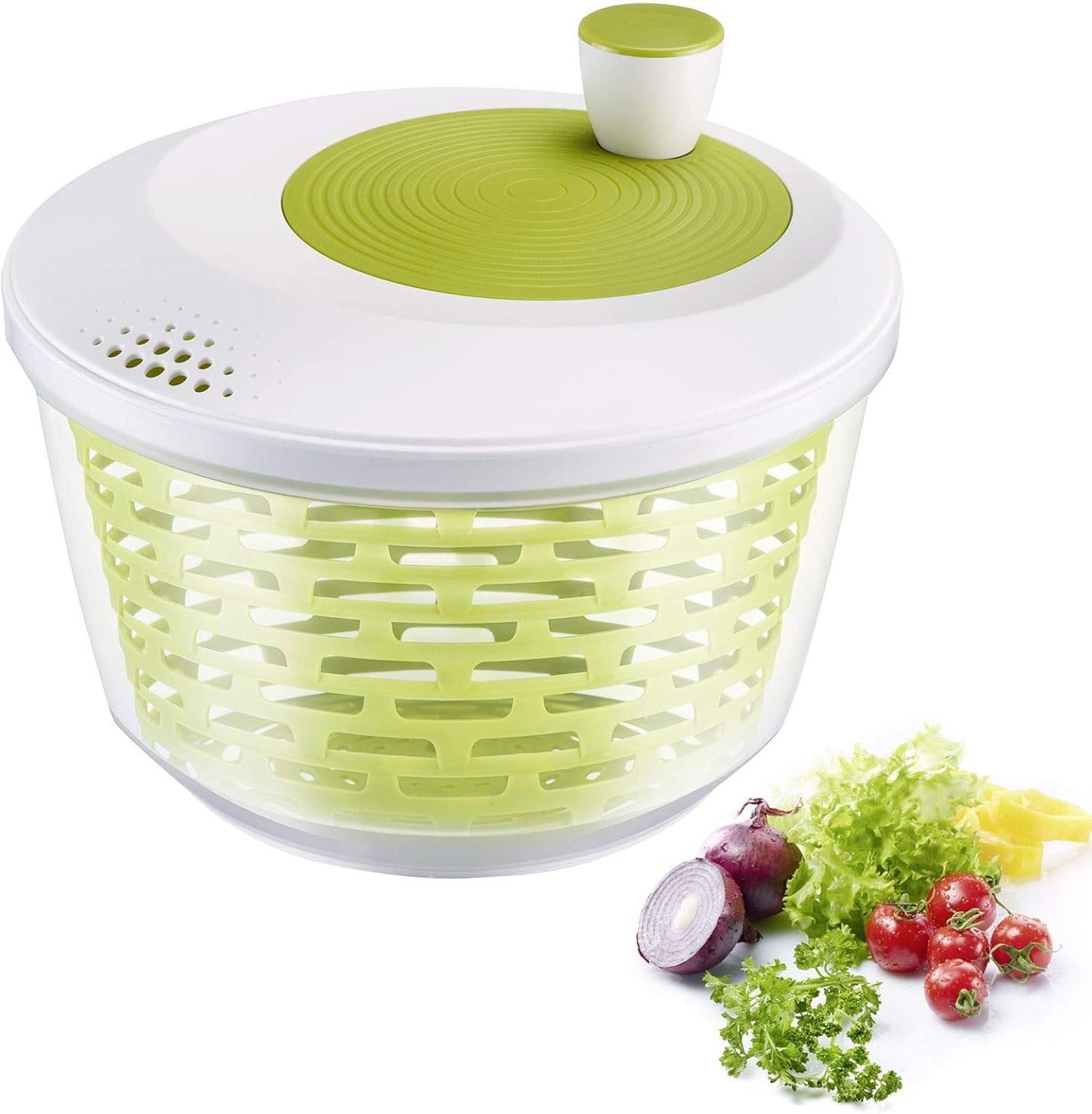 Westmark Essoreuse à Salade, Capacité : 4,4 L, ø 23,5 cm, Plastique, Sans BPA, Spinderella, Couleur: Transparent/Blanc/Vert