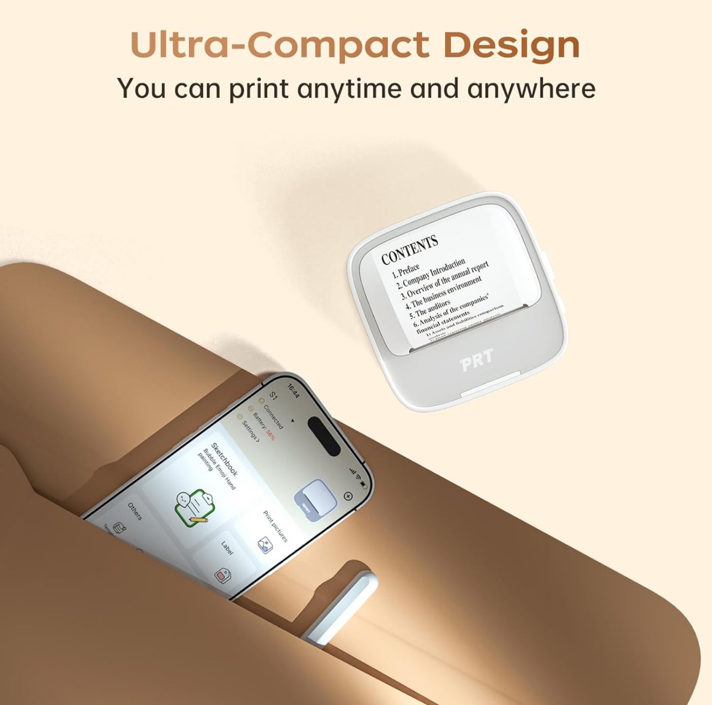 PRT Mini imprimante - Imprimante Thermique Portable sans Encre - Imprimante de Poche Bluetooth - Imprimante de téléphone pour étude, Graphiques, Photos