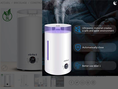 Humidificateur d’Air Bébé Maison Chambre 3L Humidificateur Ultrasonique Silencieux ELEHOT
