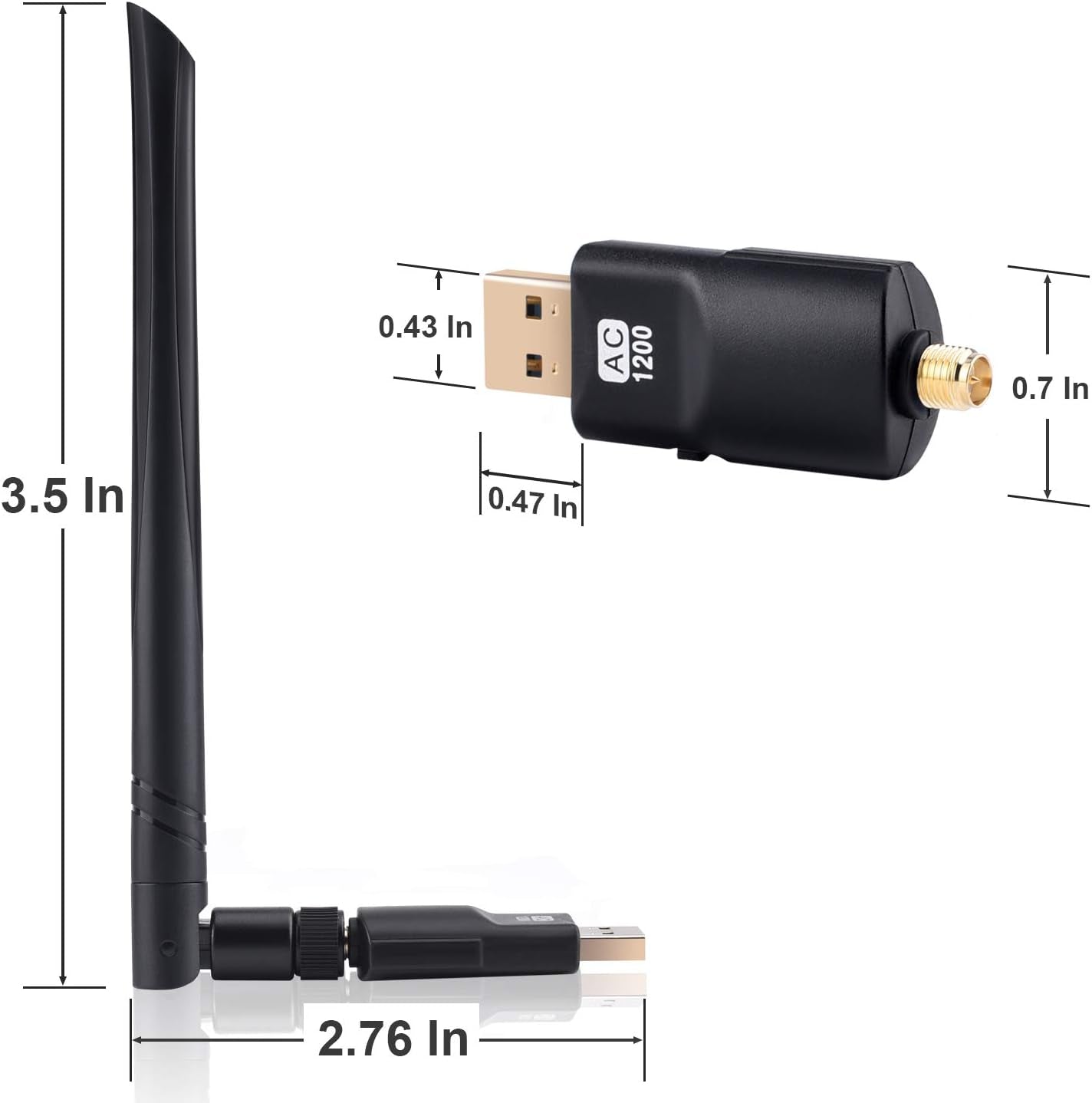 Clé WiFi Puissante AC1200 Mbps, Carte WiFi USB, dongle WiFi, USB 3.0 Double Bande, 2.4G / 5GHz, MU-MIMO, Compatible avec Windows 11/10/8.1/8/7/XP, Mac OS X