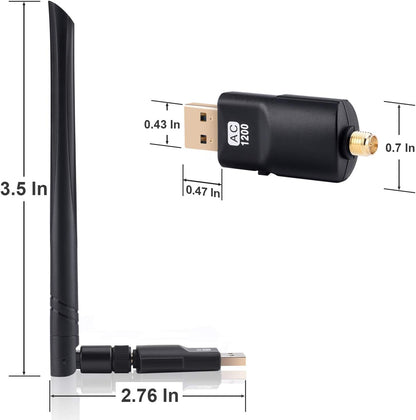 Clé WiFi Puissante AC1200 Mbps, Carte WiFi USB, dongle WiFi, USB 3.0 Double Bande, 2.4G / 5GHz, MU-MIMO, Compatible avec Windows 11/10/8.1/8/7/XP, Mac OS X