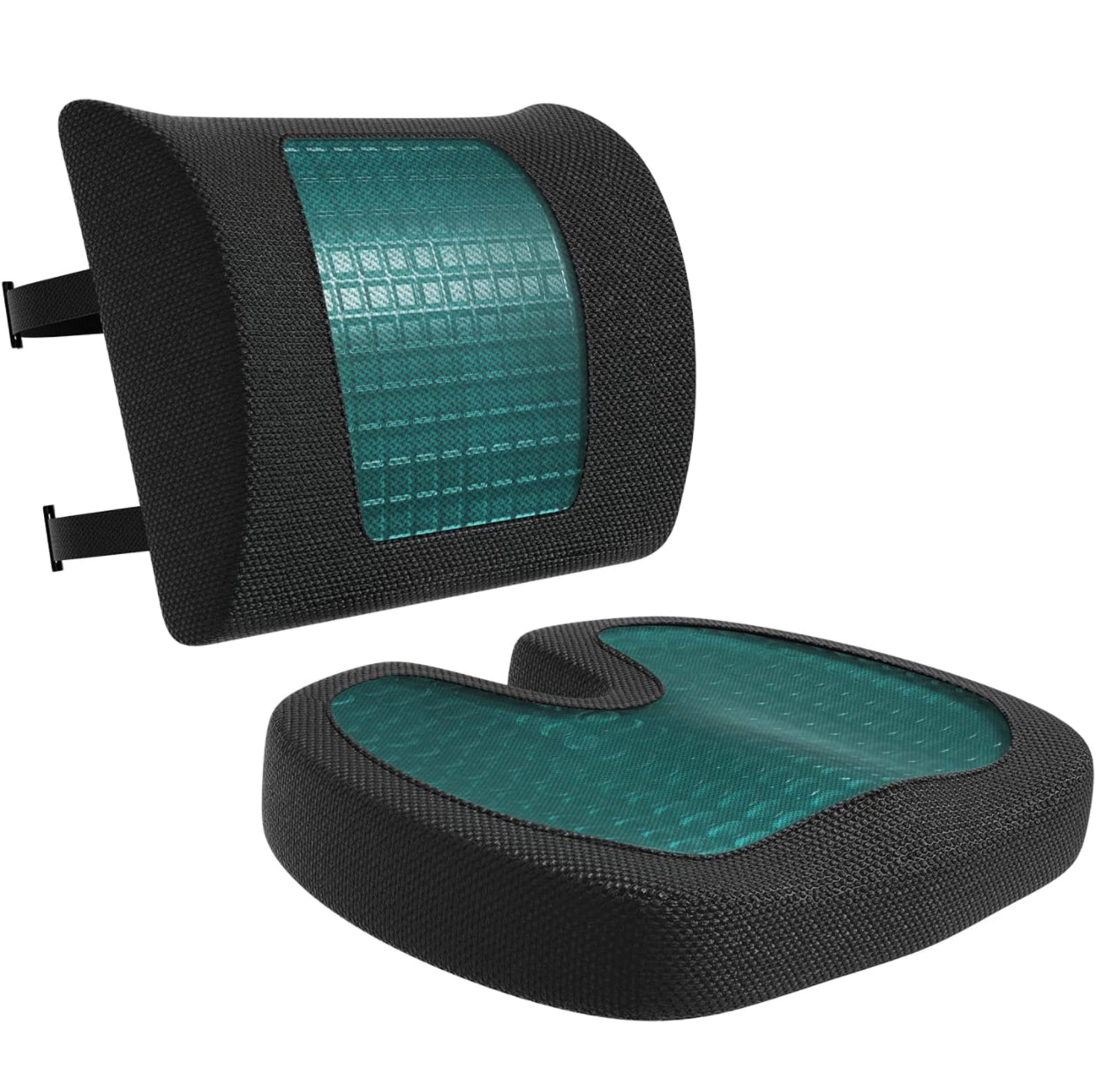 Lot de 2 Coussins d’assise et de soutien lombaire, Mousse à mémoire de forme et gel rafraichissant