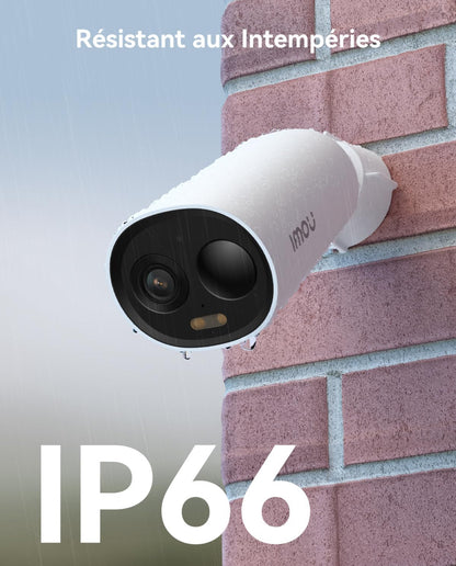 Imou 2K Caméra Surveillance WiFi Extérieur sans Fil Batterie, Caméra de Surveillance Extérieur, PIR & AI Détection Humaine, Vision Nocturne Couleur, Audio Bidirectionnel,Mode Privé,Sirène,Étanche IP66