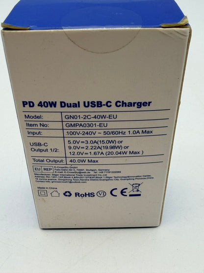GMM Chargeur USB C PD - Double bloc d'alimentation USB C - 2 x 20 W - Charge rapide USB C - Double USB C - Compatible avec iPhone 13/12/11, Samsung Galaxy, iPad/iPad Mini, Xiaomi Note 11